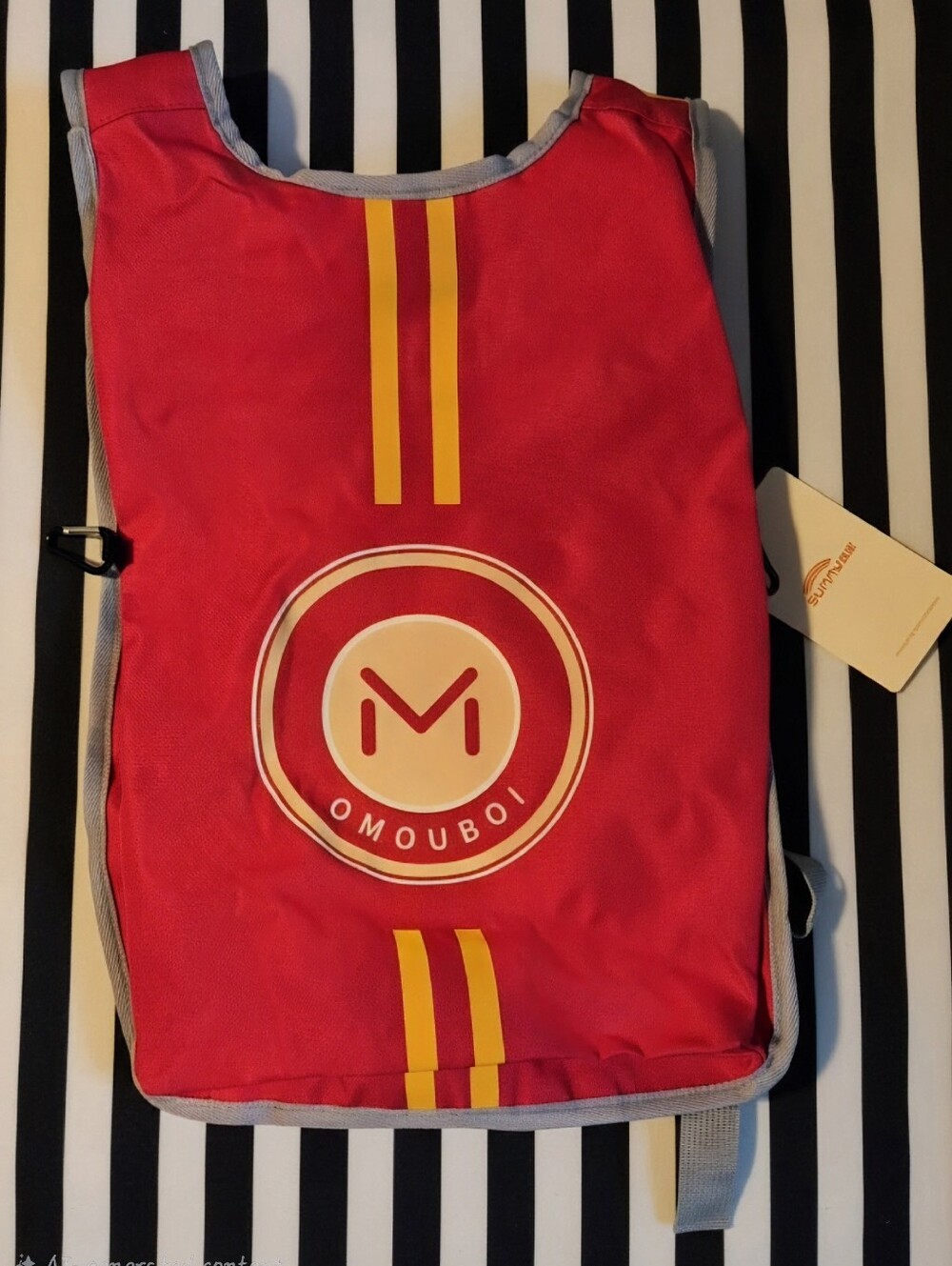 Red Casual Backpack with Yellow Stripe Accents